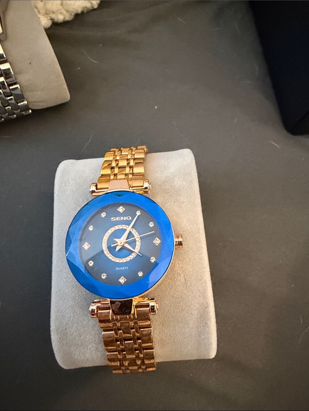 Seno Women's Gold Bracelet Watch with Blue Dial